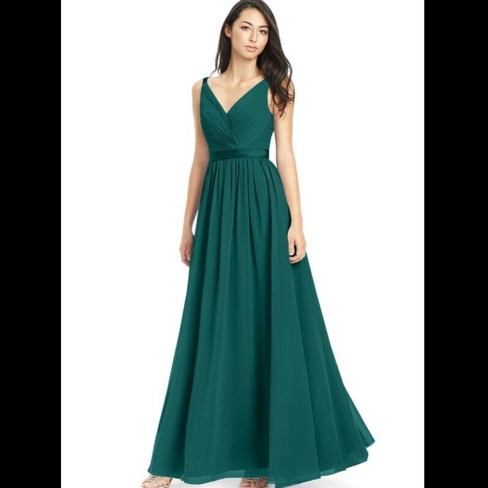 Azazie “Leanna” V-Neck Bridesmaid Gown/Peacock